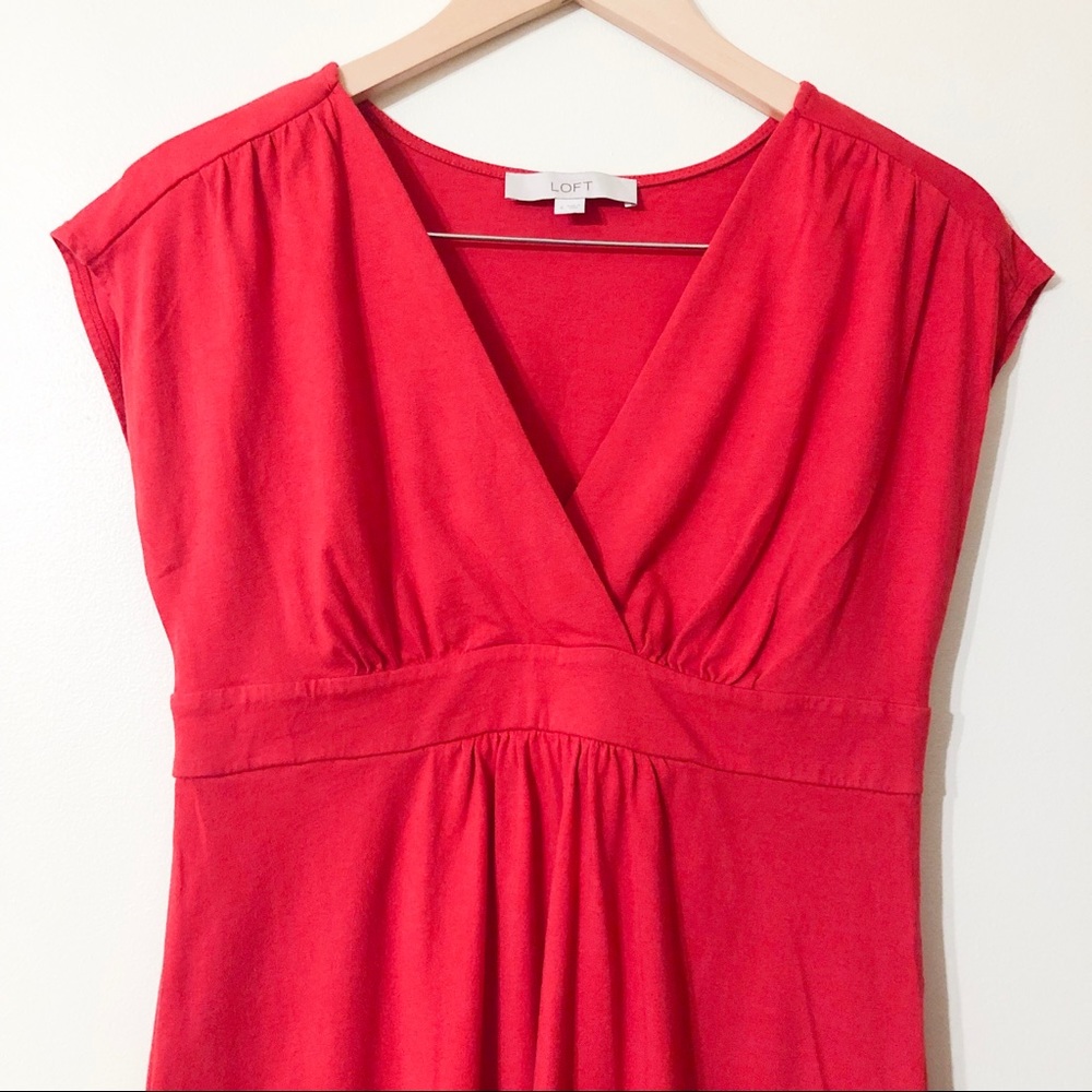loft | banded short sleeve red dress small - Picture 3 of 6